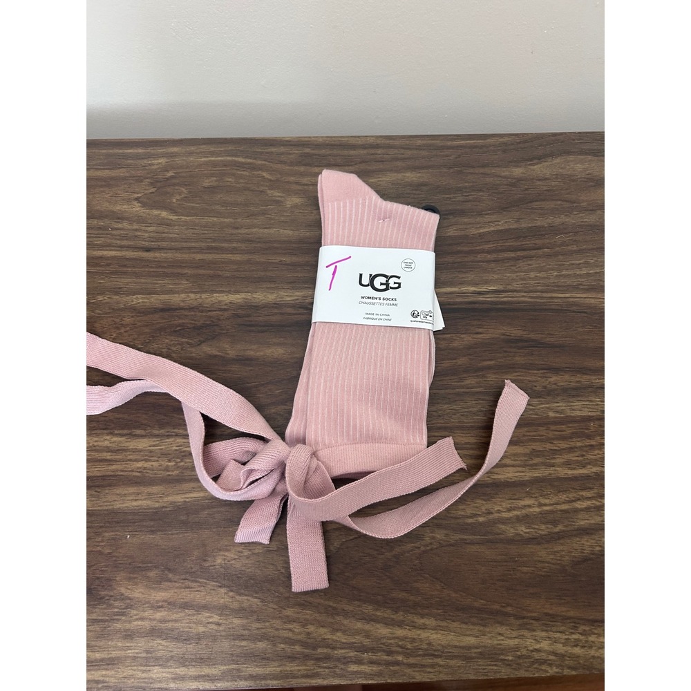 UGG Womens Crew Socks with Ankle Ties Dusk Pink Ribbed Knit 1172200 OSFM NEW